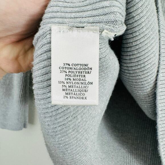 Ann Taylor Gray Ribbed Turtle Neck Long Sleeve Shirt Women’s Size Medium - Picture 7 of 9